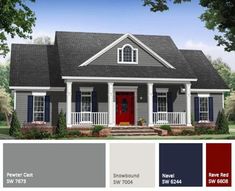 the color scheme for this house is red, white, and blue with gray trim