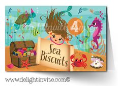 an ocean themed birthday card with sea biscuits and under the sea animals on it