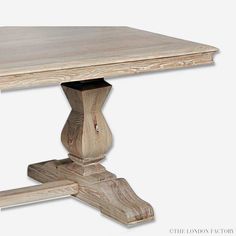 a wooden table with two legs and a square top on an isolated white background,