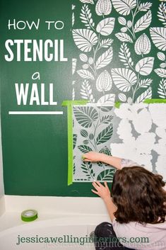 Paint an accent wall with a beautiful stencil to create the look of wallpaper on a budget! This quick Eclectic Plates, Wood Valances For Windows, Stenciled Curtains, Accent Wall Entryway, Diy Privacy Fence, Accent Wall Stencil, Farmhouse Trends