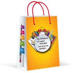 an orange shopping bag with the words, the purpose of a good teacher can be learned