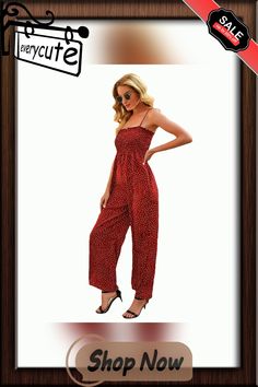 Red Polka Dot Wide Leg Jumpsuit Casual Polka Dot Jumpsuits And Rompers For Summer, Casual Fitted Polka Dot Jumpsuits And Rompers, Fitted Polka Dot Casual Jumpsuits And Rompers, Casual Fitted Polka Dot Jumpsuit, Sleeveless Polka Dot Jumpsuits And Rompers, Red Polka Dot, Wide Leg Jumpsuit, Polka Dot, Polka Dots