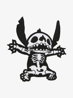 a black and white patch with a skeleton on it's chest holding two knives