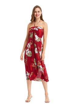 Women's Hawaiian Luau Halter Floral Print Halter Dress XXL Pineapple Garden Red Hawaiian Dress For Spring, Red Hawaiian Dress With Floral Print, Red Hawaiian Floral Print Dress, Hawaiian Style Red Floral Print Dress, Printed Sundress For Holiday, Hawaiian Floral Print Holiday Dresses, Hawaiian Holiday Dresses With Floral Print, Miss Hawaii, Hawaii Style