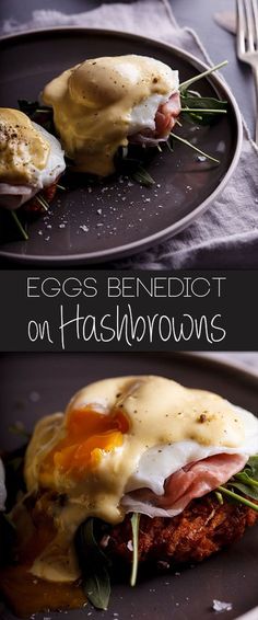 eggs benedict on hashbrowns with hollandaise sauce - this is an easy and delicious breakfast