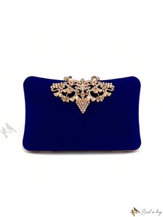 Bird in Bag - Elegant Velvet Womens Evening Bags in Blue for Parties, Dinners, and Proms – Small Clutch with Dazzling Diamond Embellishments, Metal Chain, and Exquisite Hollow-out Design Drawstring Bucket Bag, Minimalist Pattern, Small Clutch, Style Minimalist, Bird In Bag, Mini Fashion, Square Bag, Chain Bags, Blue Bags