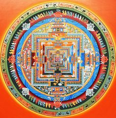 an intricately designed painting with many colors and designs on the inside, in orange background