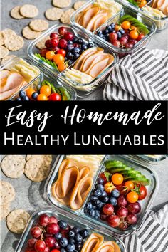 easy homemade healthy lunches in plastic containers with fruit and crackers on the side