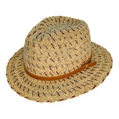 Unique natural raffia straw fedora with a non vegan leather band. Elastic comfort fit band 3.5” crown 2.5” brim Casual Woven Straw Hat With Short Brim, Casual Paper Straw Fedora With Short Brim, Casual Paper Straw Hat With Flat Brim, Casual Flat Brim Paper Straw Hat, Casual Woven Fedora In Toquilla Straw, Casual Woven Fedora Made Of Toquilla Straw, Casual Straw Woven Fedora, Casual Woven Straw Fedora Hat, Casual Woven Toquilla Straw Fedora