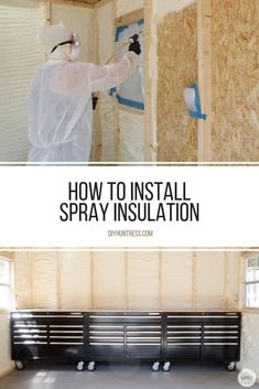 the inside of a house being insulated with spray paint