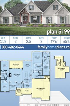 two story house plan with 3 car garage and attached living area in the front yard