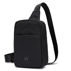 a black cross body bag on a white background