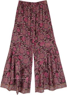 Chakra and paisley fine prints on wide-leg pants which are soft and flowy, and have an arc of frills on the leg that makes them wider with a flaire as they touch down. The loose-fit wide-leg printed rayon mix palazzo pants have a comfortable waist that will fit a small to a large. #tlb #SplitSkirtsPants #beachwrap #Printed #bohemianfashion #festivalpants Bohemian Spring Bottoms With Flared Hem, Spring Wide Leg Bottoms With Paisley Print, Wide Leg Bottoms With Paisley Print For Spring, Bohemian Wide Leg Bottoms With Paisley Print, Wide Leg Paisley Print Bottoms For Spring, Spring Wide-leg Pants With Paisley Print, Bohemian Wide-leg Pants With Paisley Print, Bohemian Wide-leg Paisley Print Pants, Bohemian Wide-leg Paisley Pants