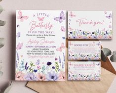 a little butterfly is on the way baby shower card and thank you note set with envelope