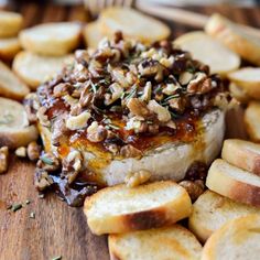 a close up of food on a wooden surface