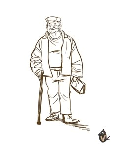 an old man standing with a cane