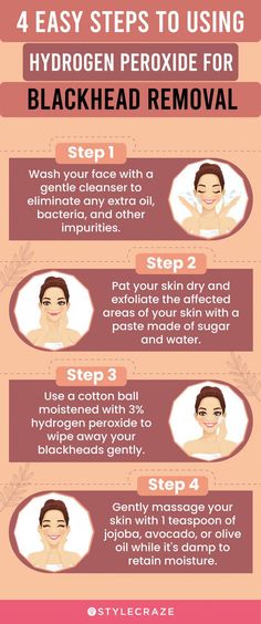 Hydrogen peroxide is the universal go-to ingredient when it comes to skincare. Read this article to how to use hydrogen peroxide to remove blackheads safely. To Remove Blackheads, Blackheads On Nose, Prevent Pimples, Blackhead Removal, Remove Blackheads, How To Get Rid Of Pimples, Natural Health Care, Natural Cold Remedies, Get Rid Of Blackheads