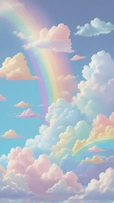 a painting of a rainbow in the sky