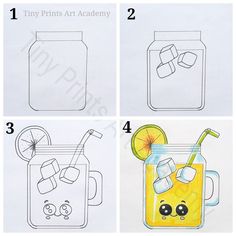 how to draw a cartoon lemonade in a mason jar