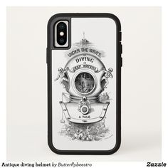 an iphone case with the words under the waves diving written in black and white on it