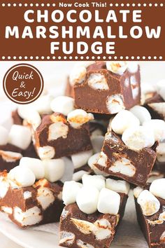 chocolate marshmallow fudge on a white plate