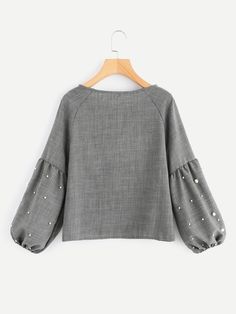 Модная блуза с бусинами, рукав-фонарик Teen Sweater, Beaded Blouse, Designs For Dresses, Dress Shirts For Women