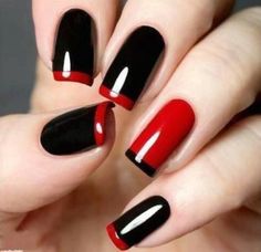 Red Black Nails, Best Nail Polish, Black Nail, Nail Polish Designs, Fabulous Nails, Unique Nails, Nail Arts, Creative Nails