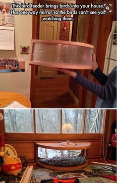 two pictures of a person holding up a plastic tray