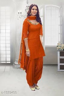 Orange Patiala Suit, Panjabi Suit Salwar Design Cotton, Salvar Design, Panjabi Suit Salwar, Patiyala Suits Designer, Panjabi Dress, Fancy Woman, Patiyala Suits, Simple Anarkali