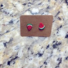 Small Watermelon Clay Stud Earrings With Stainless Steel Findings. Handmade. Fun Green Fruit Design Earrings, Green Fruit Design Fun Earrings, Green Novelty Summer Jewelry, Multicolor Fruit Design Earrings For Gift, Trendy Watermelon Colored Earrings For Gift, Trendy Green Earrings With Fruit Design, Casual Red Nickel-free Earrings, Cute Red Earrings With Fruit Design, Cute Green Earrings For Everyday