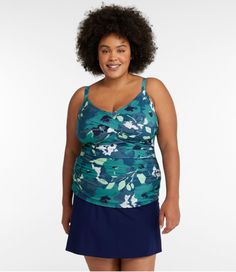 Wear our printed tankini top with confidence, the flattering (not revealing) style offers comfort and exceptional good looks. Falls at hip Compressive fit Front length from shoulder: Regular 24", Plus 25. 25" Body Content: 72% nylon, 28% Lycra® Xtra Life Liner Content: 73% nylon, 27% Lycra® Xtra Life Handwash, line dry. Fabric Resistance: Resists damage from sun, salt, chlorine and heat Sun Protection: Yes, UPF 50+ rated fabric blocks 97. 5% of the sun's UV rays Stretch & Recovery: Yes, Xtra Lif Shaping Swimwear, Fabric Blocks, Active Swimwear, Swimming Activities, Printed Tankini, Swimwear Tankini, Active Outfits, Fit Body, Active Women