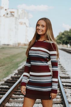 Long sleeve round neckline striped sweater dress.Hannah is wearing a size mediumLightweight sweater knitThis item is final sale. Casual Striped Sweater Dress For Fall, Casual Striped Sweater Dress For Winter, Casual Striped Long Sleeve Sweater Dress, Fall Striped Ribbed Dresses, Spring Striped Long Sleeve Sweater Dress, Boutique Gifts, Striped Sweater Dress, Gift Boutique, Lightweight Sweater