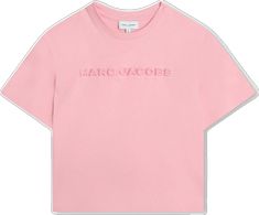 Pink T-shirt With Embroidered Logo For Streetwear, Pink Cotton T-shirt With Logo, Casual Pink Tops With Logo, Pink Embroidered Logo T-shirt For Streetwear, Pink Relaxed Fit Top With Embroidered Logo, Embossed Logo, Cotton T Shirt, Marc Jacobs, Cotton Tshirt