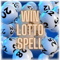 the words win lotto spell surrounded by many white and blue balls with numbers on them