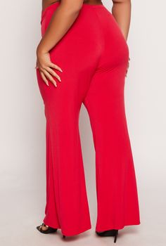 Palazzo Pants, Wide Leg, High Waisted, Solid, Item Number 3850062121014 Non-stretch Red Pants, Non-stretch Red Bottoms, Red Wide Leg Bottoms Solid Color, Red Wide Leg Bottoms, Red Solid Long Pants, Red Solid Color Long Pants, Red Full-length Pants With Elastic Waistband, Full Length Red Pants With Elastic Waistband, Red Stretch High-waisted Pants