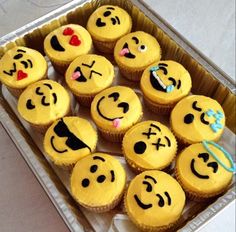 there are many cupcakes that have been decorated to look like emoticions