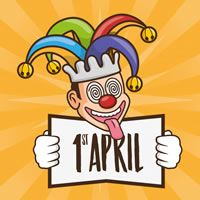 a cartoon clown holding up a sign with the word 1st tapril written below it