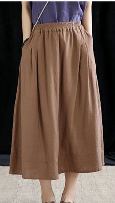 Casual Cotton Linen loose fitting Women's Skirts DZA200622 Knee-length Relaxed Brown Skirt, Relaxed Knee-length Brown Skirt, Relaxed Brown Knee-length Skirt, Brown Relaxed Knee-length Skirt, Relaxed Fit Brown Knee-length Skirt, Casual Beige Flared Dress, Casual Beige Dresses With Flared Skirt, Casual Beige Dress With Flared Skirt, Bohemian Non-stretch Solid Skirt