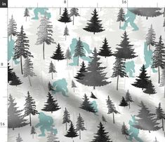 a white background with black trees and blue bears on it's sides, as well as a ruler