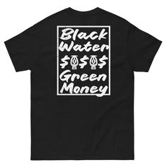 Black Water Green Money Sprinkler Filters t-shirt.  * 100% cotton  * Sport Grey is 90% cotton, 10% polyester  * Ash Grey is 99% cotton, 1% polyester  * Heather colors are 50% cotton, 50% polyester  * Fabric weight: 5.0-5.3 oz/yd² (170-180 g/m²)   * Open-end yarn  * Tubular fabric  * Taped neck and shoulders  * Double seam at sleeves and bottom hem  * Blank product sourced from Honduras, Nicaragua, Haiti, Dominican Republic, Bangladesh, Mexico This product is made especially for you as soon as you place an order, which is why it takes us a bit longer to deliver it to you. Making products on demand instead of in bulk helps reduce overproduction, so thank you for making thoughtful purchasing decisions! Streetwear Cotton Shirt With Back Print, Cotton Streetwear Shirt With Back Print, Cotton Shirt With Back Print For Streetwear, Black Cotton Shirt With Back Print, Graphic Tee Cotton Shirt With Back Print, Graphic Cotton Tee With Back Print, Cotton Graphic Tee With Back Print, Green Money, Hard Hat Stickers