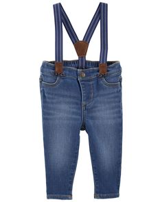 With removable, adjustable suspenders and added stretch, these soft knit denim jeans are a perfect fit for his little wardrobe. Jeans And Suspenders, Denim Suspenders, Jeans For Boys, Baby Boy Jeans, Boy Jeans, Oshkosh Baby, Baby Boy Pants, Suspender Pants, Baby Bottoms