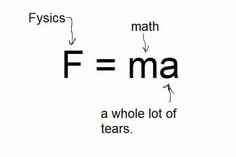 the word f = ma is written in black and white