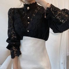 Season:Fall,Spring; Fabric:Polyester; Sleeve Length:Long Sleeve; Look After Me:Machine wash,Hand wash; Gender:Women's; Style:Basic,Vintage,Fashion,Elegant; Elasticity:Micro-elastic; Tops Type:Concert Tops,WhiteLaceShirt,Lace Shirt,White Eyelet Tops,Going Out Tops,Eyelet top,Shirt,Blouse; Occasion:Party,Club; Top Length:Regular Tops; Pattern:Plain; Design:Lace up; Neckline:Standing Collar; Listing Date:07/05/2021; Bust:null; Length:null; Fit US Size:null; Fit UK Size:null; Fit EU Size:null Women Lace Blouse, Stand Collar Shirt, Straight Clothes, Patch Work Blouse, Patchwork Shirt, White Lace Blouse, Elegant Embroidery, Petal Sleeve, Lace Cutout