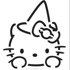 a black and white drawing of a hello kitty with a bow on it's head