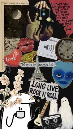 collage of various images with words and pictures on them, including an image of the eiffel tower