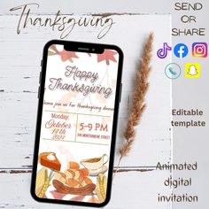 an iphone with thanksgiving greetings on the screen