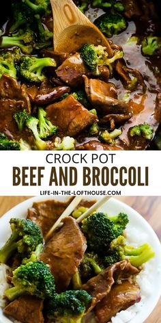 crock pot beef and broccoli in a white bowl with chopsticks