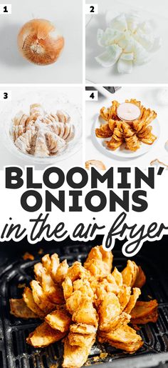 the steps in how to make an air fryer with mushrooms and onions on it