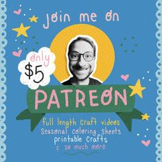 an advertisement for patreon featuring a man with glasses and stars on his head