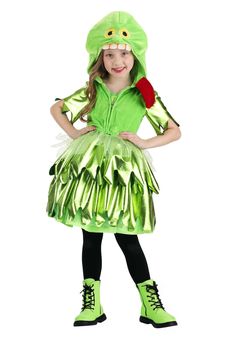 PRICES MAY VARY. Size: X-Large 100% polyester body, 95% polyester 5% spandex decoration Dress has hook and loop fastener down center back Satin bodice, lame green skirt layers and sleeves, sparkle tulle overlay Velour jacket has a zipper down center front, elastic hemline Does your little girl love everything Ghostbusters? Then she'll go wild for our Slimer Costume for Girls! This officially licensed costume comes with everything she needs to transform into her favorite green ghost, including a Slimer Costume, Ghostbusters Slimer, Bright Green Dress, Movie Icon, Singer Costumes, Green Ghost, Ghostbusters Movie, Baby Costumes Girl, Costume For Girls